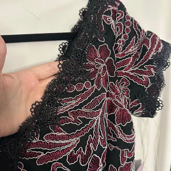 JS Collections Wine Embroidered V-Neck Floral Midi Dress Black Size 4 NWT - Picture 9 of 10